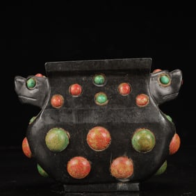 An Archaic Hongshan Culture Meteorite Double-Ears Censer,Inlaid Gems