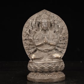 An Exquisite Silver-plated Copper Statue of Manjusri