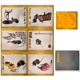 A Chinese Album Ink Painting of Mouse on Paper,Qi Baishi