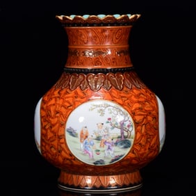 A Rare  Famille-Rose Character and Story Pattern Vase