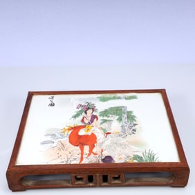 A Rare Huanghuali wood Inlaid Porcelain Plaques Figure Pattern End Table