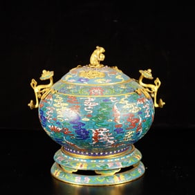 A Rare Cloisonne Bats Pattern Double-Ears Censer