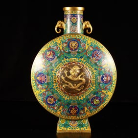 A Huge Cloisonne Lotus and Dragon Pattern Elephant-Ears Vase