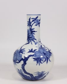 A Rare Blue and White Bats and Peach Pattern Vase