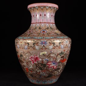 A Rare Famille-Rose Painted Gold Lotus Pattern Vase