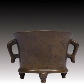 An Exquisite Bronze Double-Ears and Tripod Censer,Qing Dynasty, China,With