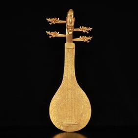 A Rare Gilt Bronze Auspicious Cloud and Dragon Pattern Qin Ornament