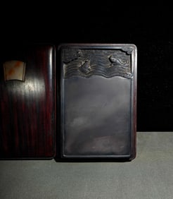 An Exquisite Fish Pattern Inkstone,With Poem