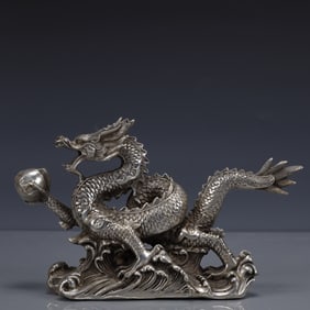An Exquisite Silver-plated Bronze Dragon Ornament