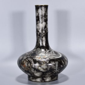 An Exquisite Ink Color Painted Gold Dragon Pattern Vase