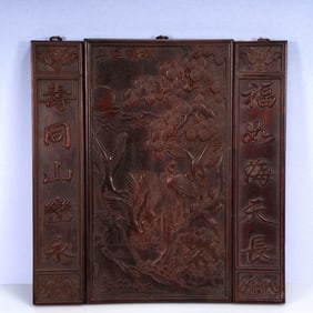A Huge Zitanwood Pine and Crane Pattern Hanging Panel