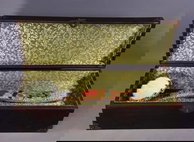 A Huge Flower silk gold-plated Inlaid White Jade Flower and Dragon Pattern Ruyi,With Poem