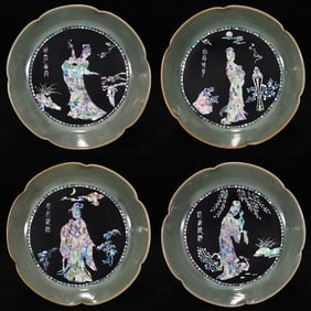 A Set of Fine Ru yao Lacquerware Mother-of-pearl inlay Woman Pattern Brush Washer