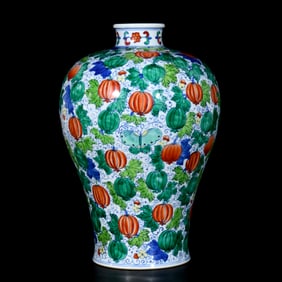 A Rare Doucai Butterfly and Melon Pattern Vase