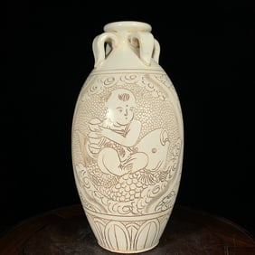 An Exquisite Cizhou yao Figure and Fish Pattern Vase