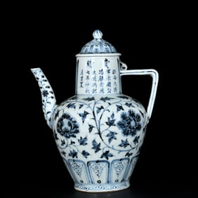 An Exquisite Blue and White Flower Pattern Ewer,With Poem