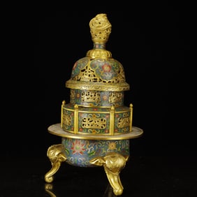 A Rare Cloisonne Lotus Pattern Elephant-Legs Censer