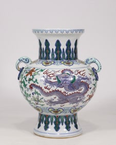 An Exquisite Doucai Lotus and Dragon Pattern Elephant-Ears Vase