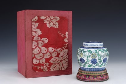 An Exquisite Doucai Lotus and Eight Treasures Pattern Cover Jar