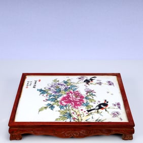 A Rare huali wood Inlaid Porcelain Plaques Flower and Bird Pattern End Table