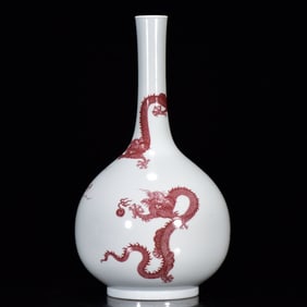 A Huge Underglaze-Red Fish and Dragon Pattern Vase