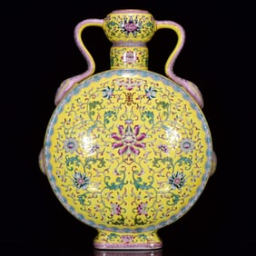 A Huge Enamel Lotus Pattern Double-Ears Vase