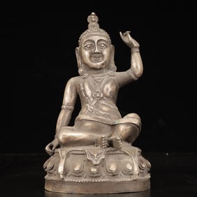 An Exquisite Silver-plated Copper Statue of Bodhisattva