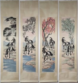 A Chinese Vertical Scroll Ink Painting of Horse on Paper,Xu Beihong