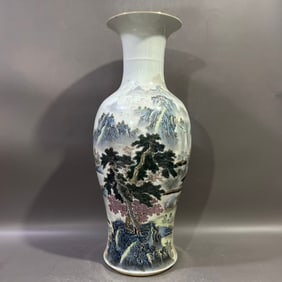 A Huge Famille-Rose Painted Gold Landscape and Figure Pattern Vase,With Poem