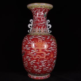 A Huge Famille-Rose Ruby Red-Glazed Painted Gold Auspicious Cloud and Dragon Pattern Dragon-Ears