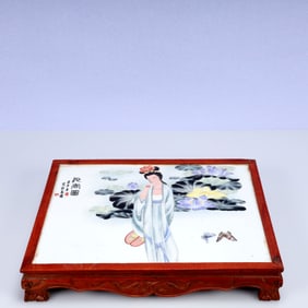 A Rare Huanghuali wood Inlaid Porcelain Plaques Figure Pattern End Table