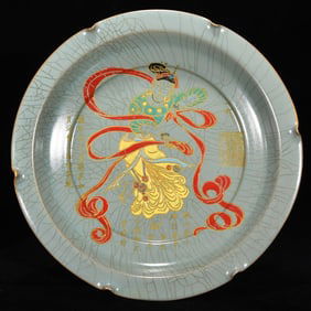 An Exquisite Ru yao Painted Gold Painted Color Figure Pattern Plate,With Poem