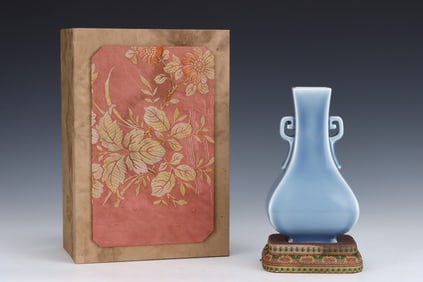 An Exquisite Sky Blue Glazed Double-Ears Vase