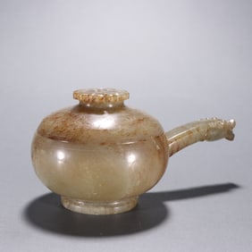 An Exquisite White Jade Dragon Pattern Flagon