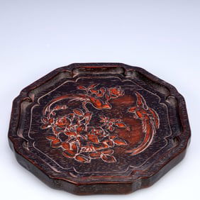 An Exquisite Zitanwood Flower and Bird Pattern Plate