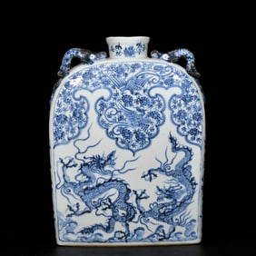 A Rare Blue and White Dragon and Phoenix Pattern Vase