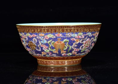 An Exquisite Enamel Gilt Auspicious Cloud and Eight Treasures Pattern Bowl