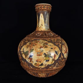 A Huge Biomimetic porcelain Character and Story Pattern Vase,Inlaid Gems