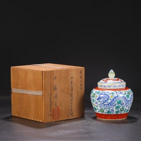 An Exquisite Doucai Melon and Dragon Pattern Cover Jar
