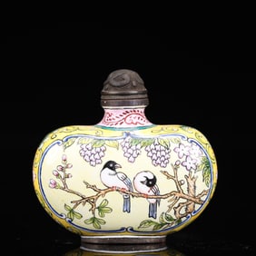 An Exquisite Painted Enamel Flower and Bird Pattern Snuff Bottle