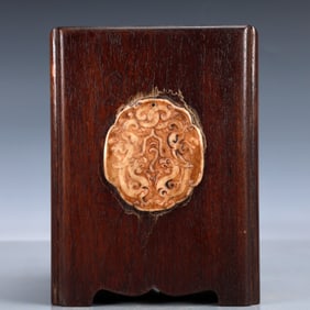 An Exquisite Zitanwood Inlaid Inlaid White Jade Dragon Pattern Brush Pot