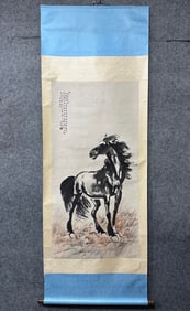 A Chinese Vertical Scroll Ink Painting of Horse on Paper,Xu Beihong