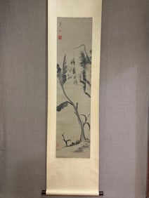 A Chinese Vertical Scroll Ink Painting of Flower on Paper,Bada Shanren