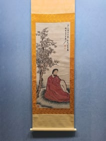 A Chinese Vertical Scroll Ink Painting of Buddha on Paper,Jin Nong