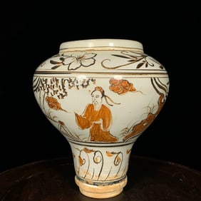 An Exquisite Cizhou yao Painted Color Figure and Crane Pattern Jar