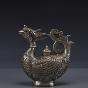 An Exquisite Silver-plated Bronze Phoenix Ewer