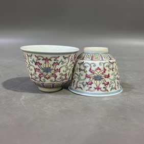 A Pair of Exquisite Famille-Rose Lotus Pattern Cups