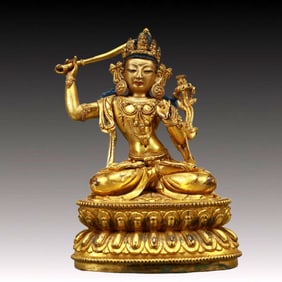 A Solemn Gilt Bronze Statue of Manjusri