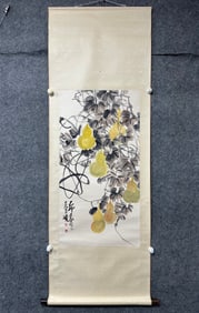 A Chinese Vertical Scroll Ink Painting of Gourd on Paper,Wu Changsuo