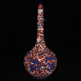 A Huge Blue and White Iron-Red Glazed Seawater,Auspicious Cloud and Dragon Pattern Bottle